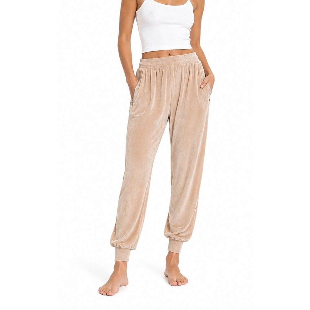 Skims Velour Jogger Lounge Pants Women’s Small Honey Beige Soft Plush Drawstring